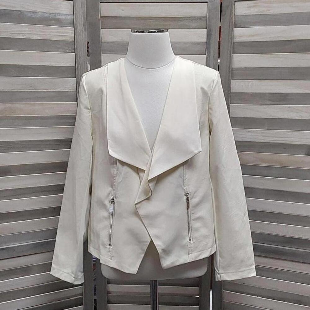 Off White Draped Faux Leather Jacket | Monroe & Main | Medium